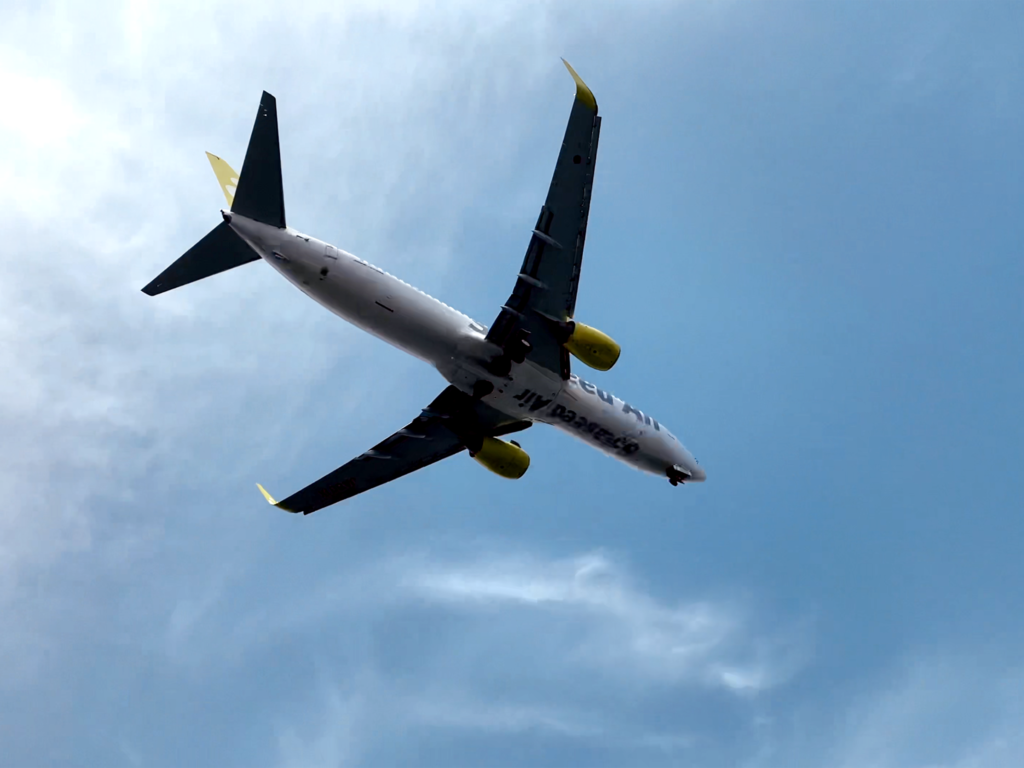 真上を飛行機が通過します！大迫力！
