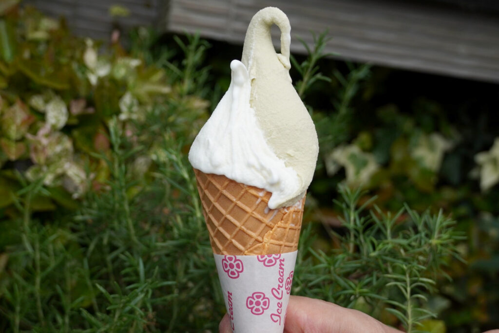 ダブルサイズ650円＋ワッフルコーン30円